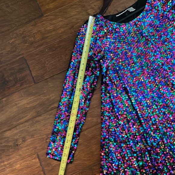 80s  Multicolor Sequin Long Sleeve Dress size 8 micro mini dress - Picture 12 of 13